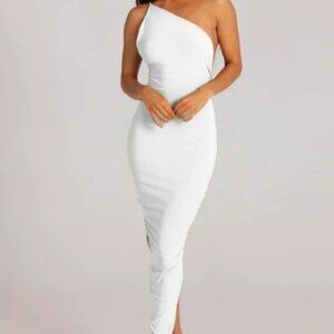 Melani The Label Off White Size M One Shoulder Ruched Low V-Back Bodycon Dress